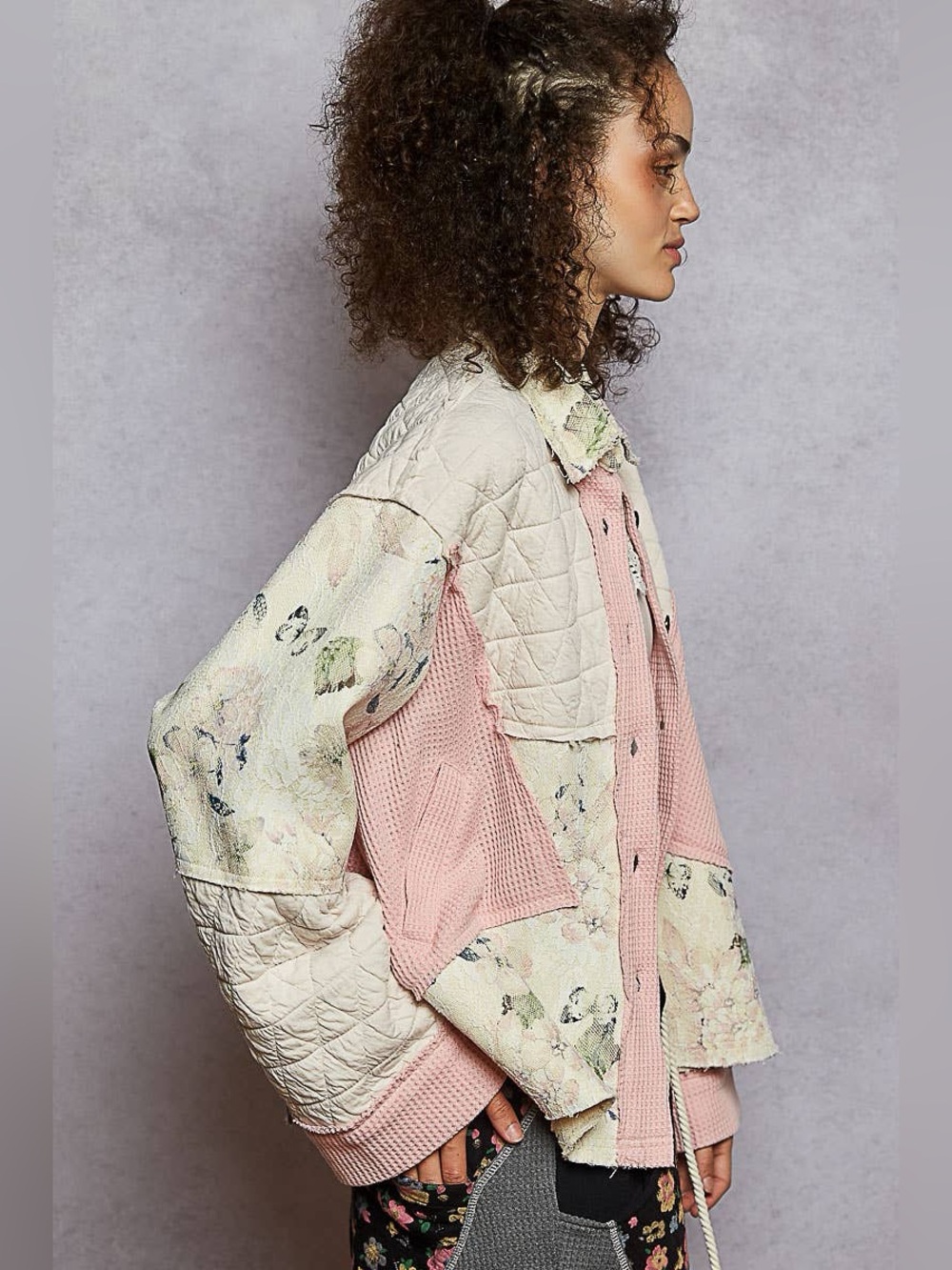POL Quilted Patchwork Button-Up Jacket - Picture 4 of 6